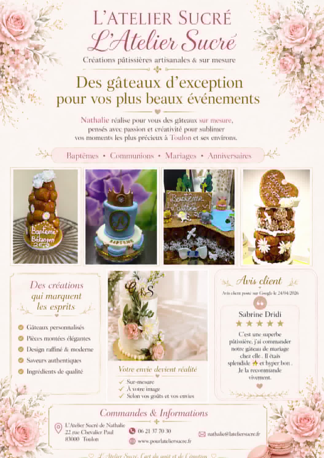 Mariage baptême et communion à Toulon l'Atelier Sucré